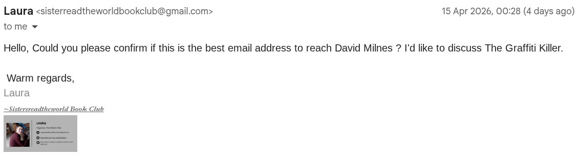 DavidMilnes15's tweet photo. Sisters Read the World Book Club https://t.co/5BkqGLEdtU #Meetup via @Meetup 

Please be aware - 'Sisters Read the World Book Club'- that folks in Nigeria are impersonating 'Laura' and using your good name to scam authors. https://t.co/BAKoGoNOER
