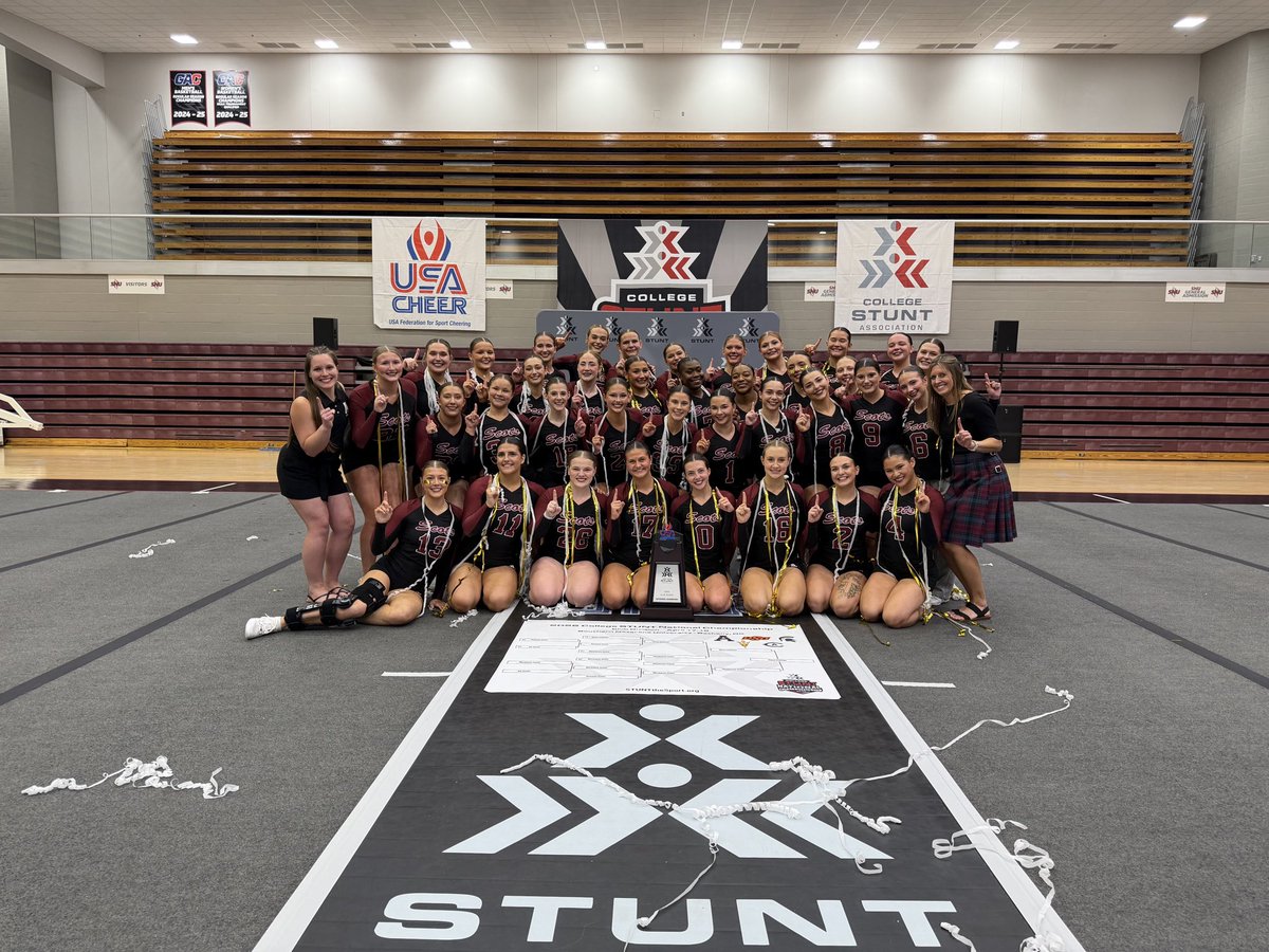 AlmaScots's tweet photo. 🏆NATIONAL CHAMPIONS🏆

No. 1 STUNT dethrones Oklahoma State in a thriller, becoming College STUNT national champions for the fifth time in program history! #SCOTSWIN https://t.co/xf6IsXxwxz