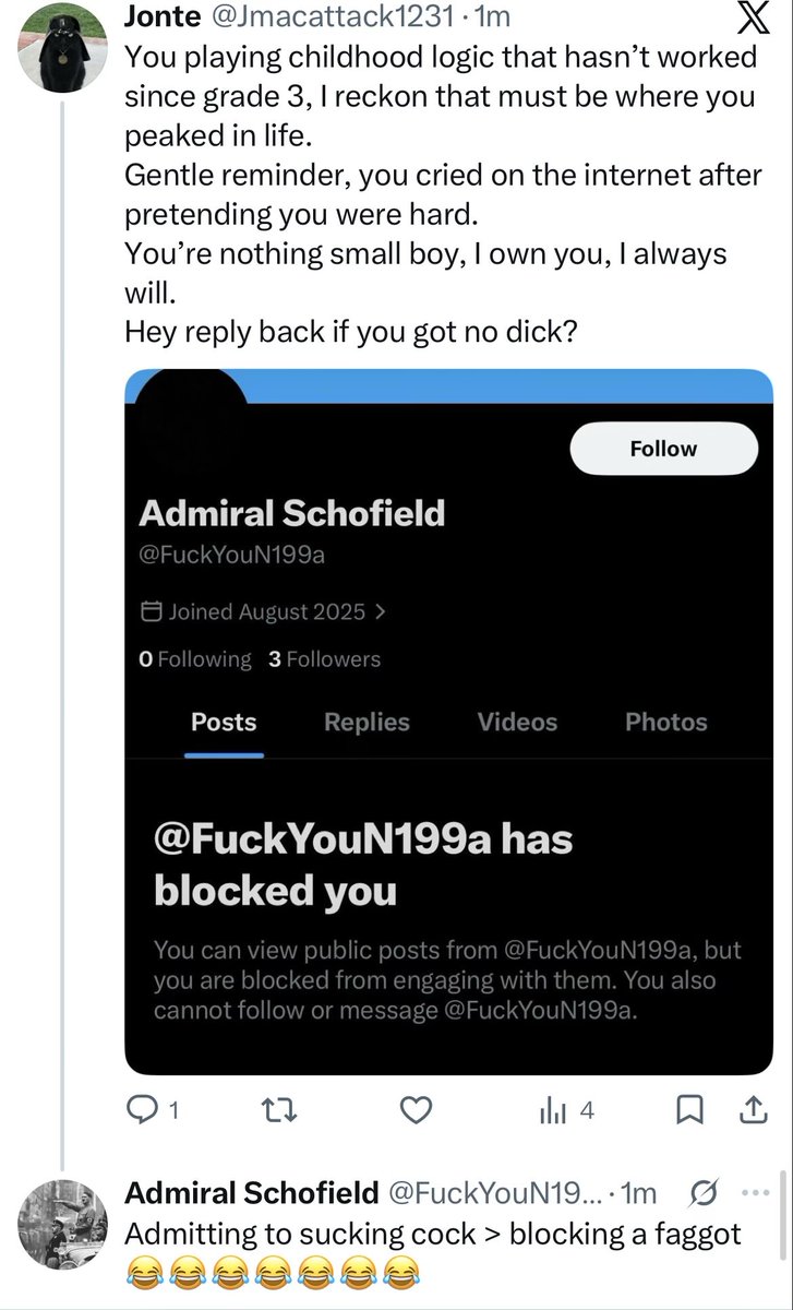 Jmacattack1231's tweet photo. @FuckYouN199a Hey reply back or @ me if you have no dick, cried on the internet, and are a little bitch 😂😂😂 https://t.co/hwr0HjC4jx