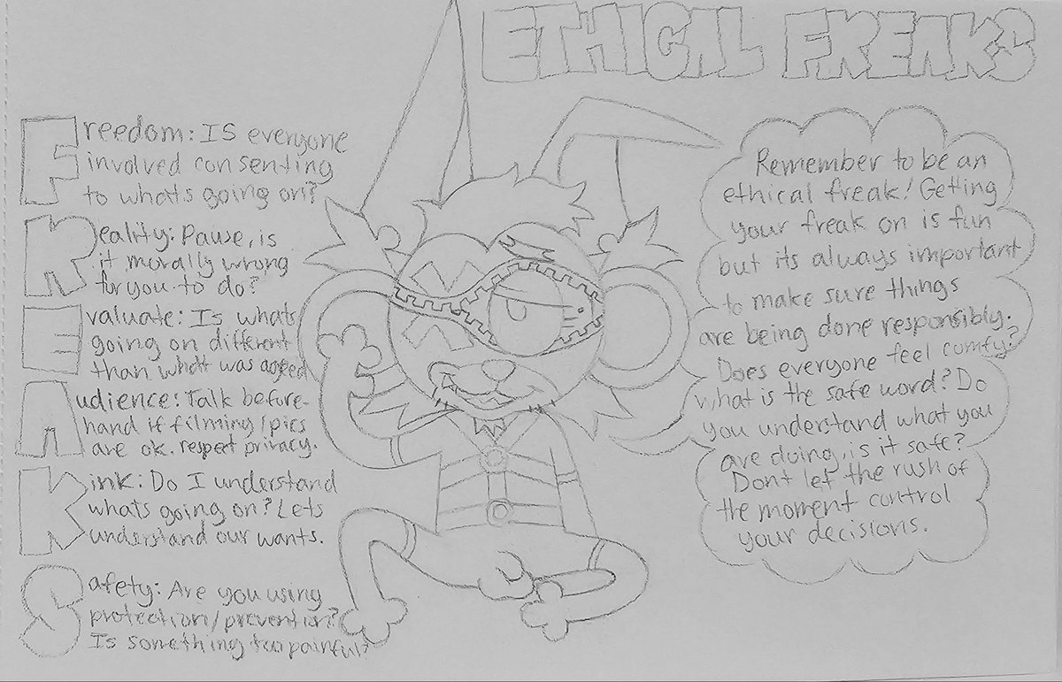 💕💖ETHICAL FREAKS💖💕
Art im working on for a panel! It goes over some basic stuff as an opener. Just a sketch rn!

PS: If this isnt your cup of tea pls scroll on past btw
