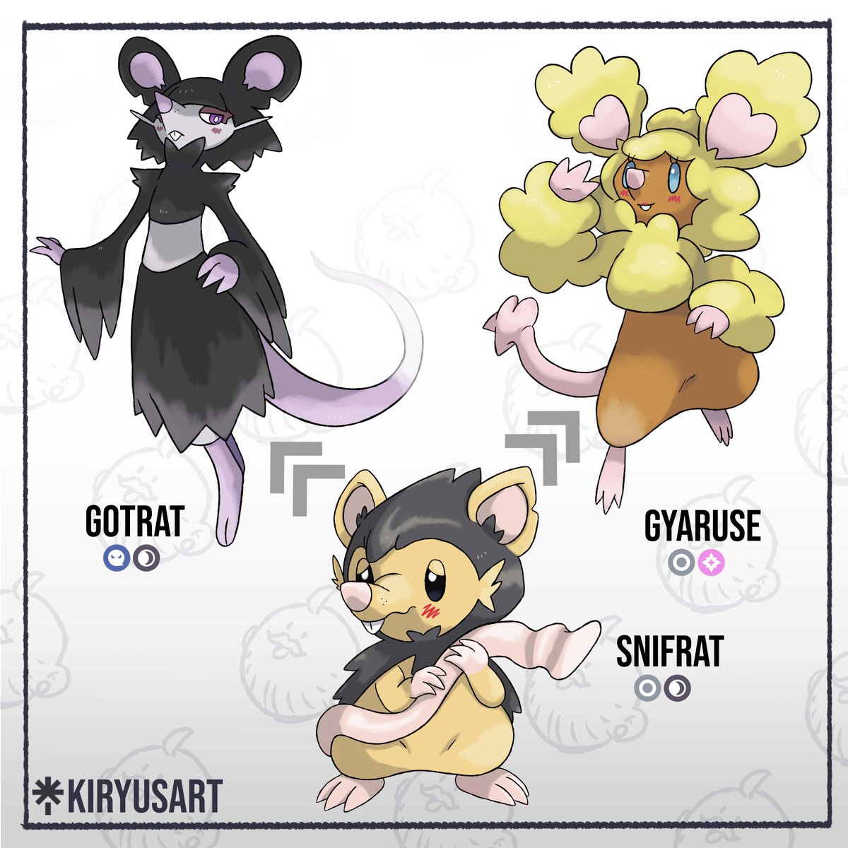 kiryusart's tweet image. Snifrat, Gotrat and Gyaruse 🐀👻�
Adopted!

#Art #Pokemon #Fakemon
