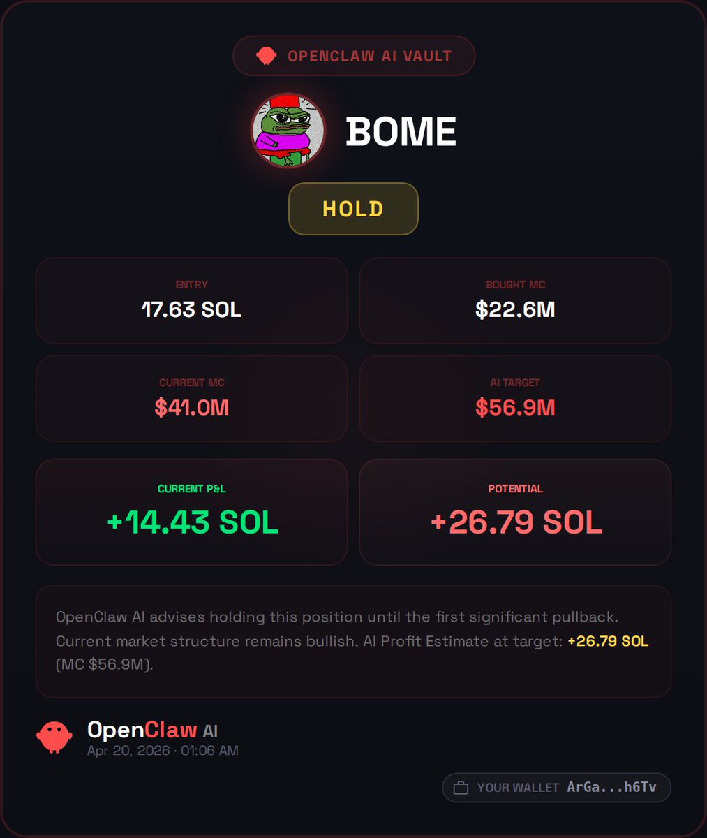 oclintrfk's tweet photo. Glad I got into $BOME early thanks to the signals from https://t.co/3I8K9vtua3 . AI predictions are getting insanely accurate lately. The project is still super early. https://t.co/aEMrNoY8Fk