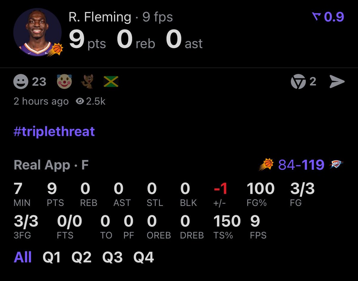 Rasheer Fleming, the guy we've all been begging to see, finally comes in with 7 minutes left and goes 3/3 from 3-PT.

Jordan Ott you leave me baffled