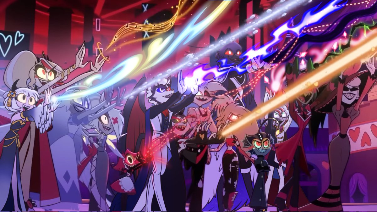 ChurchEgorov95's tweet photo. It is done...and it is perfect! The designs of their magic, the clothes, it's all perfect! THANK YOU to the AMAZING AND PERFECT @GDcool27 for this ABSOLUTELY PERFECT piece of my OCs in the closing song of season 2! 🖤🖤🖤 #helluvabossoc #hazbinhoteloc https://t.co/EBT3ih3BY3