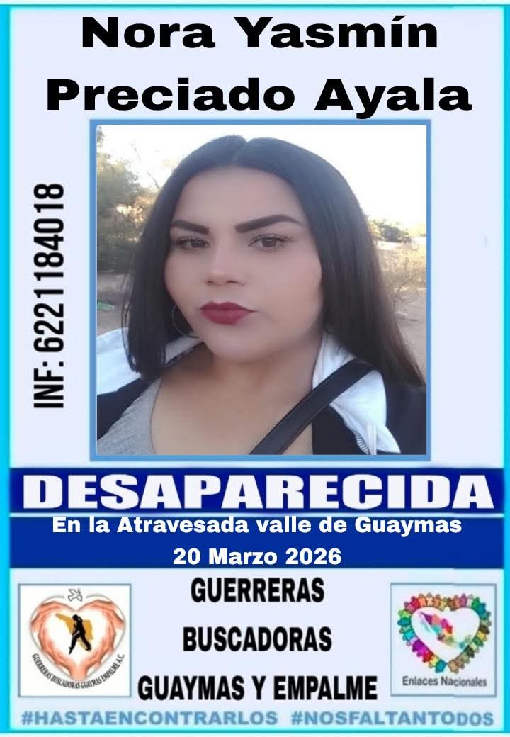 AguedaBarojas's tweet image. #Guaymas Nora desapareció el 20 de marzo de este año, un mes después fue encontrada sin vida en el cementerio clandestino del Ejido "Felipe Ángeles".
#Sonora
#Desaparecidos