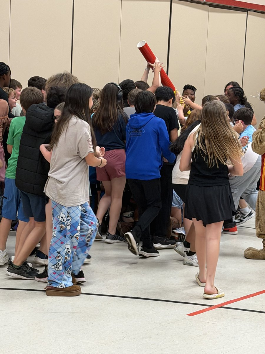 CFECougars's tweet photo. TCAP Pep Rally…we’re ready! 🏆😎🤩 Fifth grade takes home the spirit stick! 🔥 https://t.co/0SIIj6vNLv