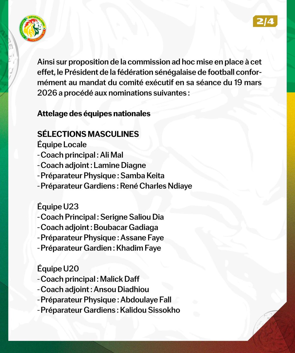AbdoulAzizBane's tweet image. Communiqué de la @Fsfofficielle relatif au nouvel attelage des équipes nationales
L’ancien capitaine des lions Lamine Sané est nommé coach des U17
#senegal
#foot