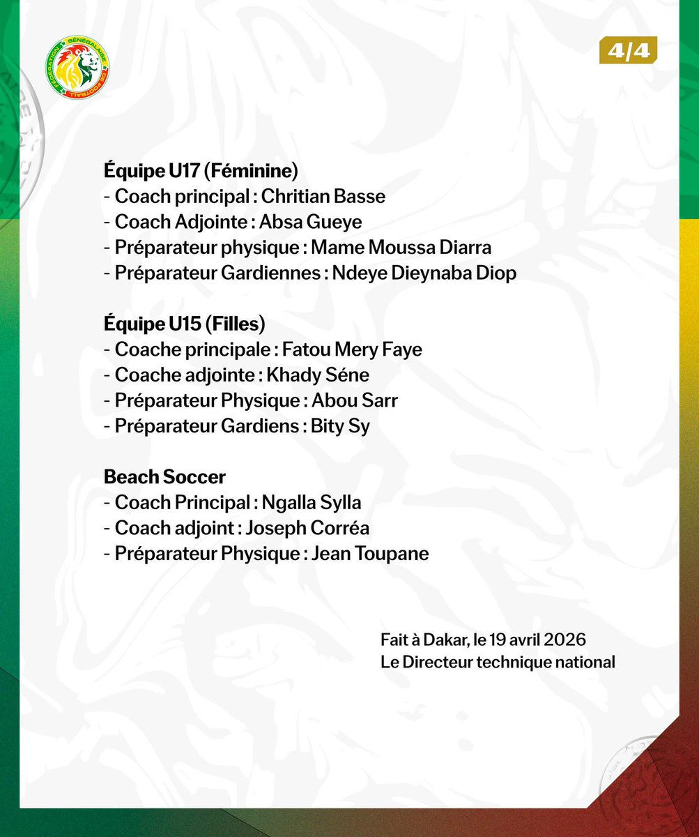 AbdoulAzizBane's tweet image. Communiqué de la @Fsfofficielle relatif au nouvel attelage des équipes nationales
L’ancien capitaine des lions Lamine Sané est nommé coach des U17
#senegal
#foot