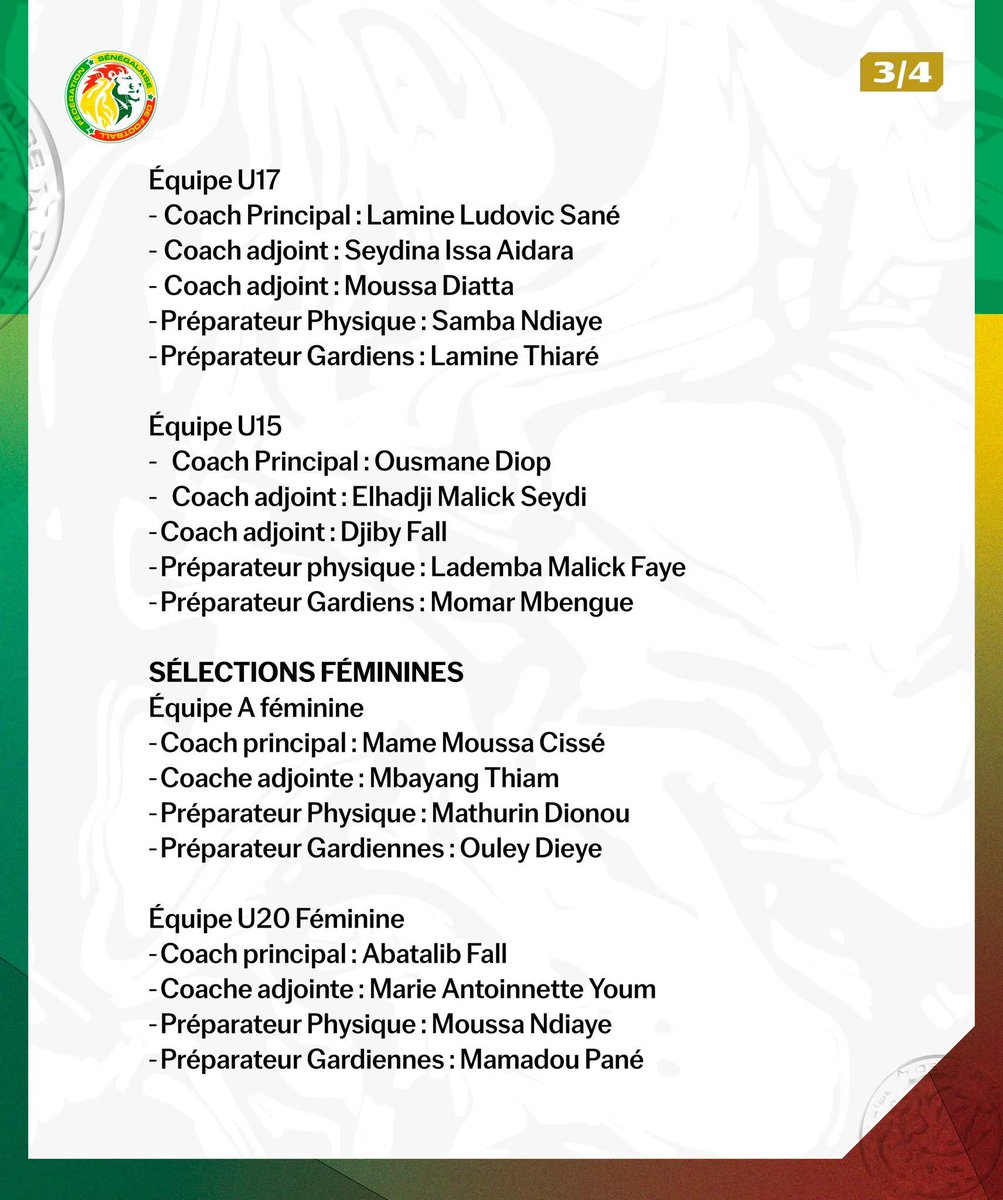 AbdoulAzizBane's tweet image. Communiqué de la @Fsfofficielle relatif au nouvel attelage des équipes nationales
L’ancien capitaine des lions Lamine Sané est nommé coach des U17
#senegal
#foot