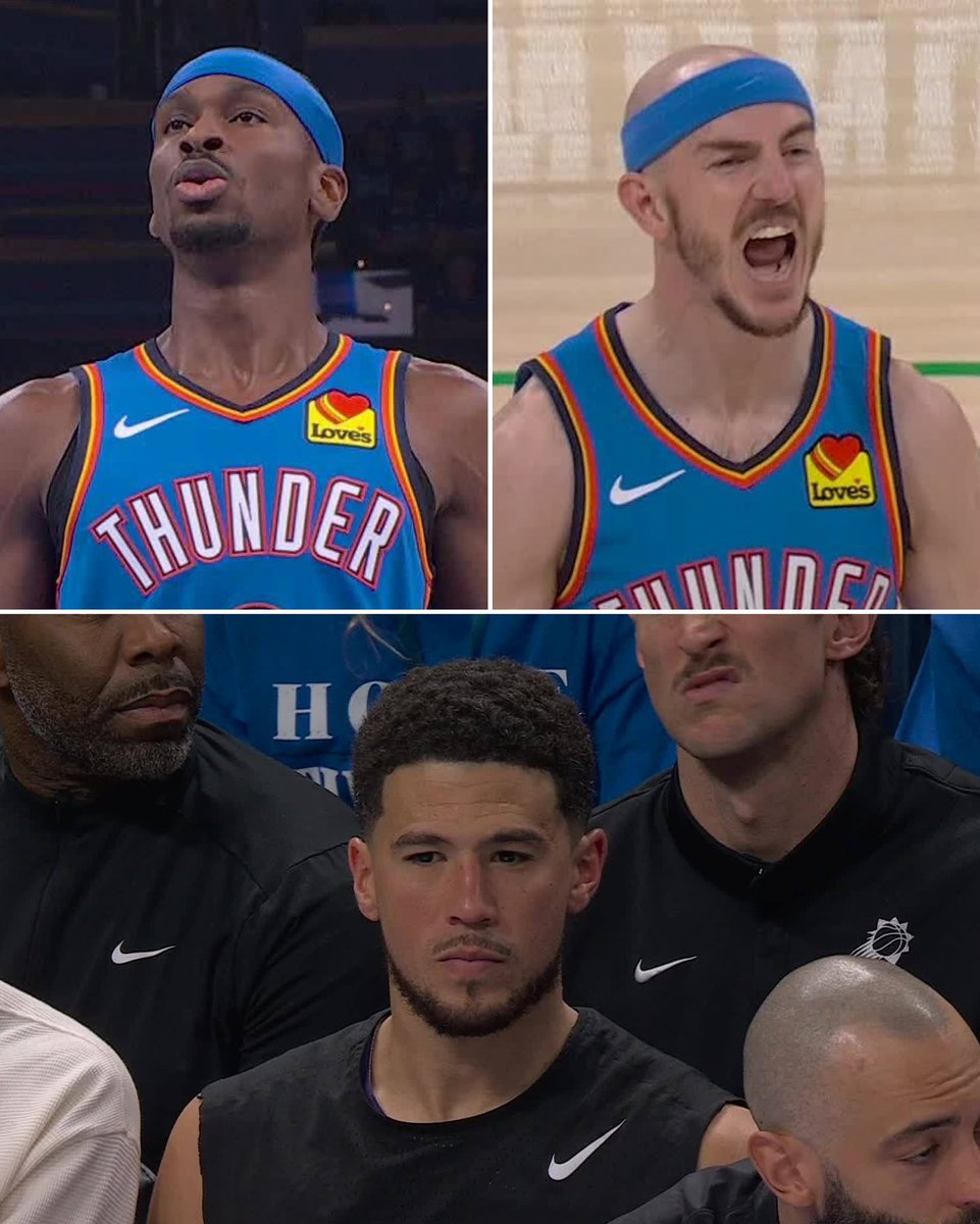 BleacherReport's tweet image. THUNDER DOMINATE SUNS BY 35 IN GAME 1 😤⚡️

SGA: 25 PTS | 7 AST | 5 REB
JDUB: 22 PTS | 7 REB | 6 AST
CHET: 16 PTS | 7 REB | 2 BLK

Who's stopping the defending champs?! 🔥