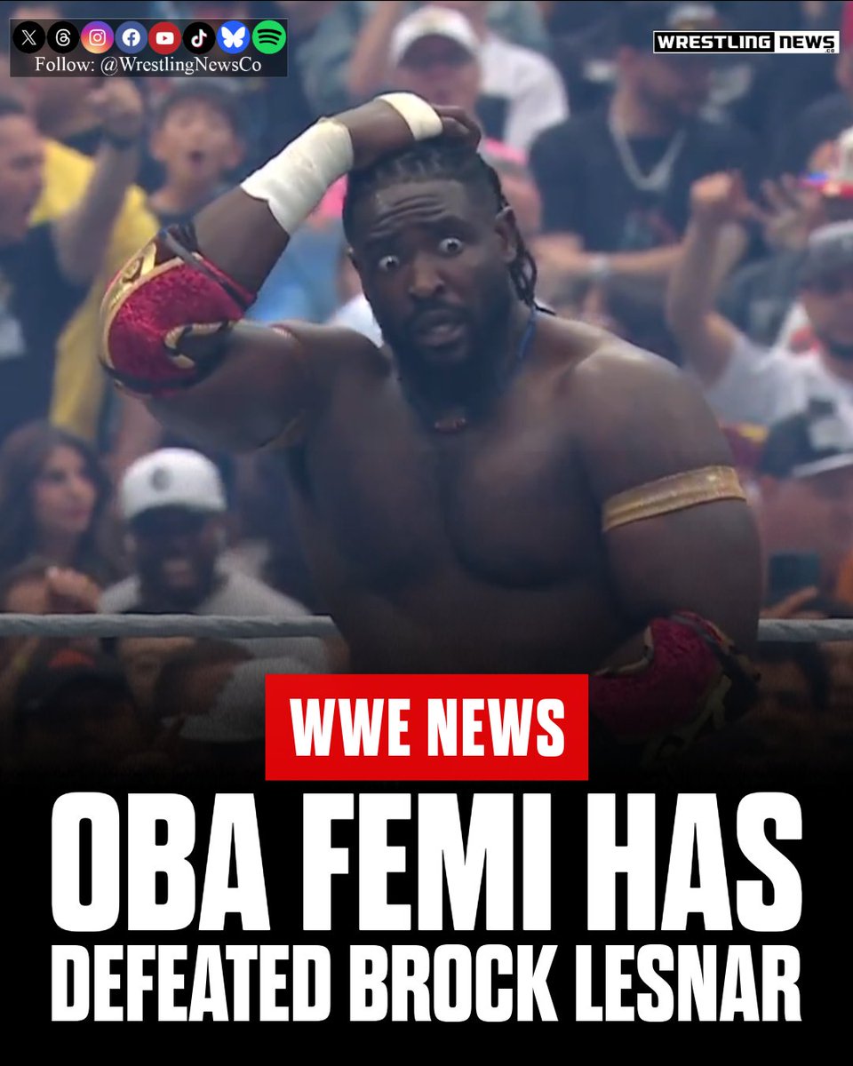 WrestlingNewsCo's tweet image. Oba Femi defeated Brock Lesnar in less than 5 minutes at WrestleMania. It's Oba's time. #WrestleMania #WWE