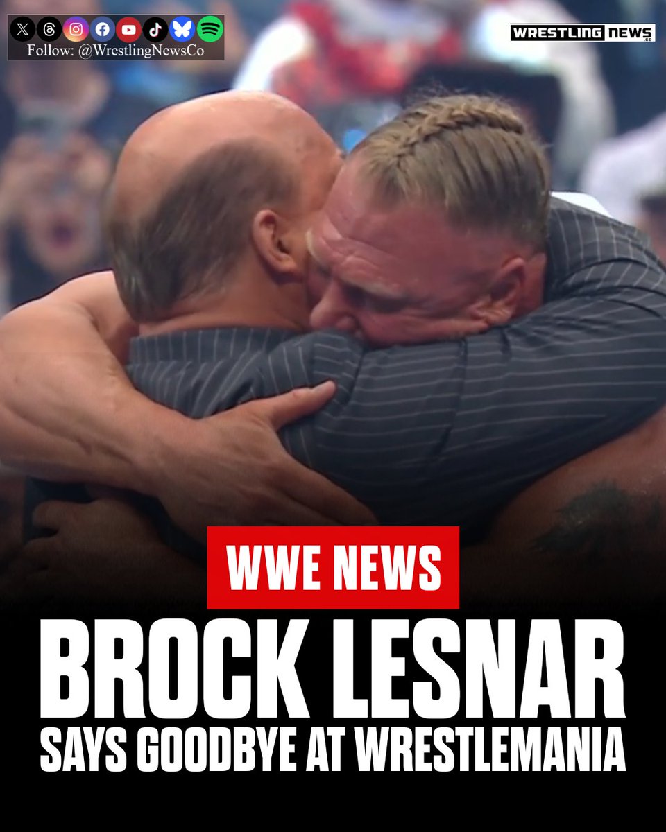WrestlingNewsCo's tweet image. Brock Lesnar just retired. Fans are chanting "thank you Brock, thank you Lesnar." #WWE #WrestleMania