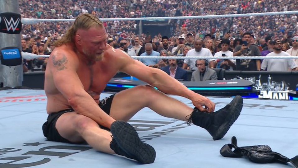 JustAlyxCentral's tweet photo. I don’t believe it.

After losing to Oba Femi at WrestleMania 42, Brock Lesnar took off his gloves and left his boots in the ring. That’s usually the sign of a retirement.

He hugged Paul Heyman, and the crowd gave him a standing ovation with “Thank you, Brock” chants.

Was that the last match we’ll ever see from Brock Lesnar in WWE?