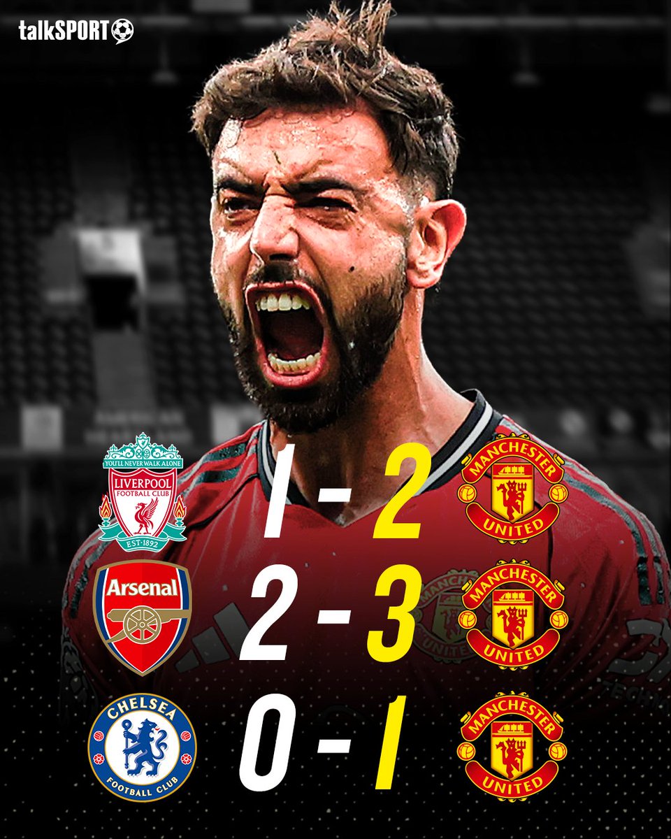 clumzy7's tweet photo. Man United have beaten Liverpool, Arsenal and Chelsea away in the same season for the first time since 1984/85. 🤩

Not even Sir Alex Ferguson managed to do this in his 27-year reign. 🤯 https://t.co/aLWqJzzhdN