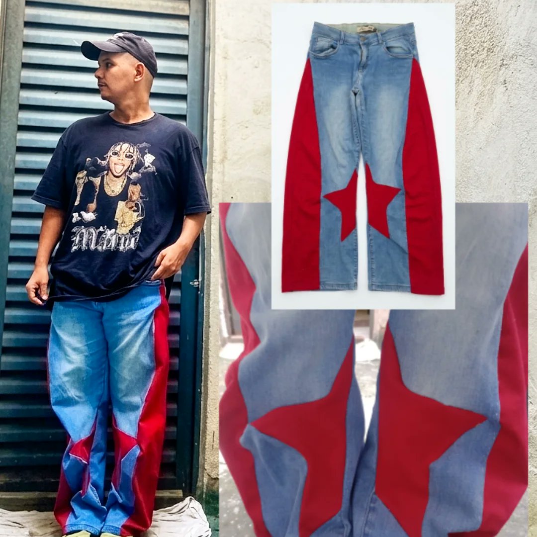 llopestyle's tweet photo. A raiva do fim de semana ficou muito maneira. Uma calça vermelha, uma calça jeans, minha humilde máquina de costura e algumas dores de cabeça deram esse resultado. AMEI! 
Ajudam o amigo de vocês, vai que surge algum trampo, tô precisando! 🥹🫶🏼😅 https://t.co/irNS7Fr0j5