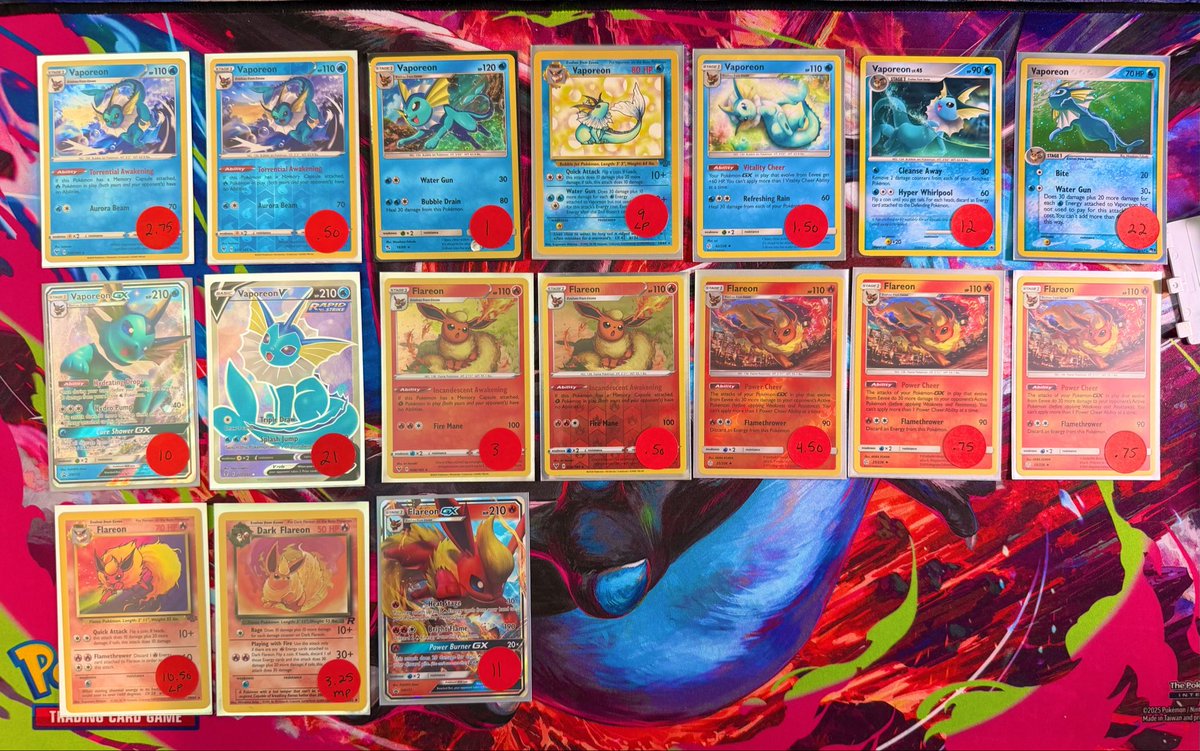 Stack Sale Post 7️⃣

Vaporeon💦 &amp; Flareon🔥
NM unless condition labelled

✨Type name and position to claim
✨Add $1 PWE (up to 3 cards) or $5 BMWT
✨Check Pinned Vouches on profile