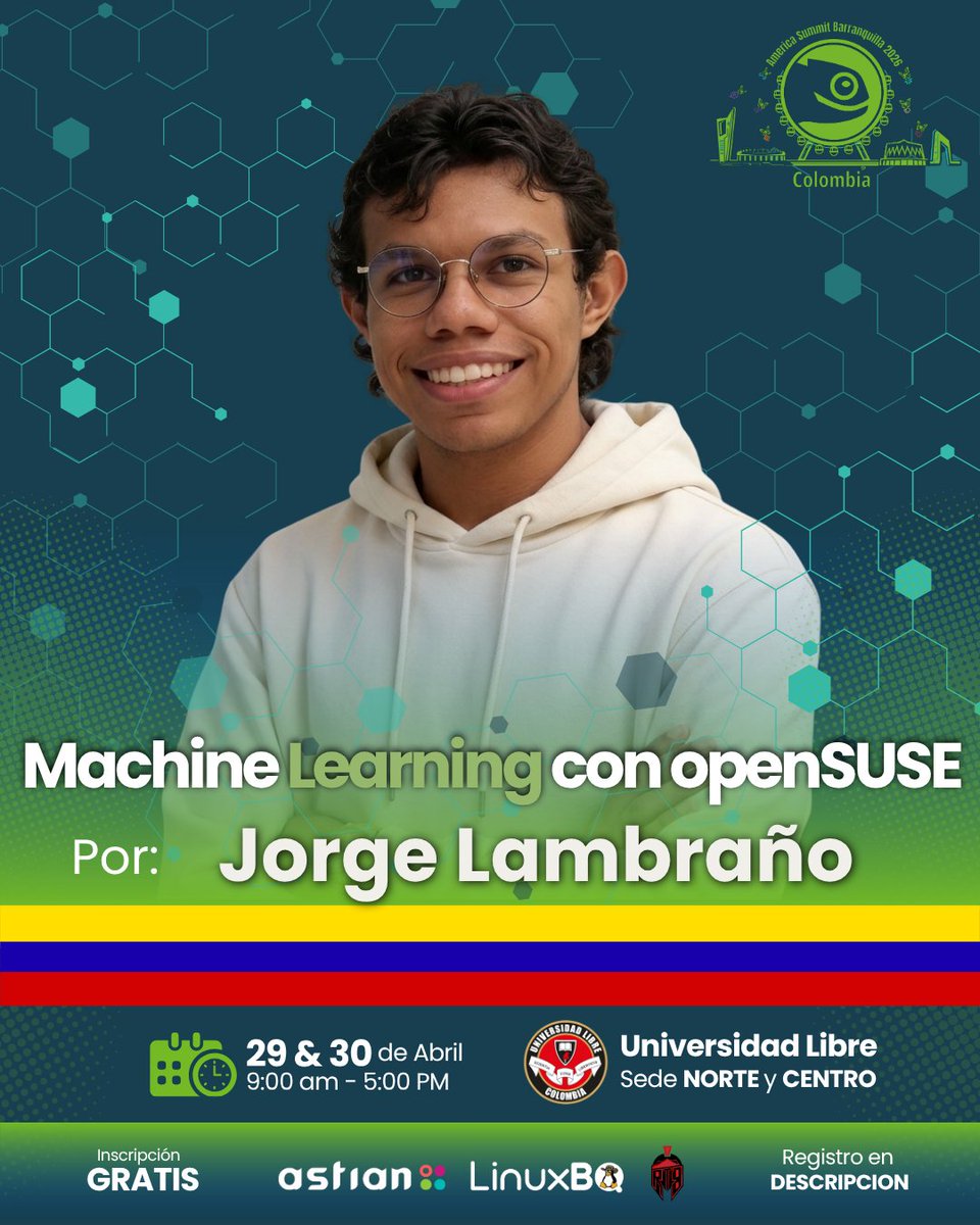 LinuxBQ's tweet image. 🤖 AI meets open source
🇨🇴 Jorge Lambraño joins #openSUSESummit Americas
💻 Machine Learning con openSUSE
🌎 First time in LATAM
📍 Barranquilla 🇨🇴
🚀 Get your ticket: goo.su/WpkKjzz
#AI #MachineLearning #OpenSource #Linux #LATAMTech
@openSUSE @grupoastian