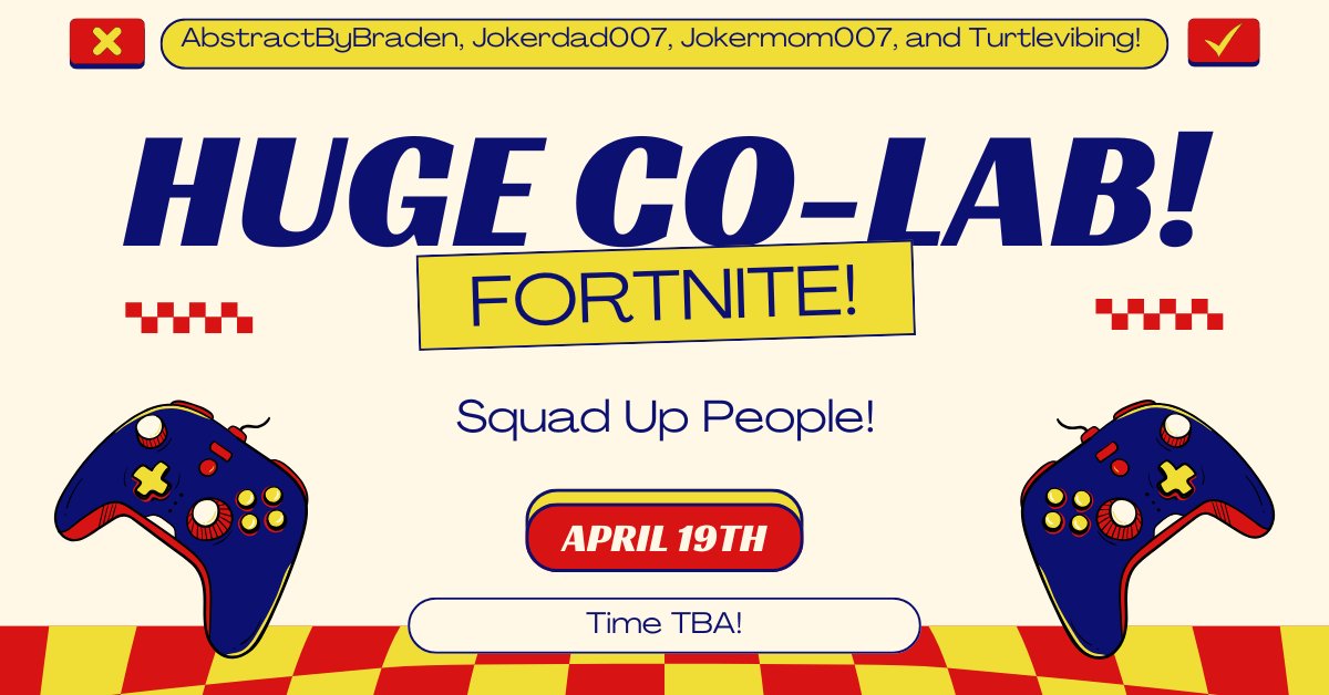 AbstractBraden's tweet image. Hey Time is set. 7pm EST. @Jokerdad007 @TurtleMvnSlo Jokermom007. #fortnite #twitch #community #discord #safespace twitch.tv/abstractbybrad…  or Jokerdad007 or Turtlevibing  If you are a Fortnite player who loves to buy things use creator code JokerDad007.  LFG!