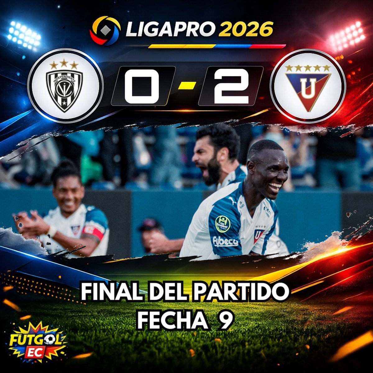 ¡Final del partido!

🏆 #LigaPro 🇪🇨
🗓️ #Fecha9
🏟️ #BancodeGuayaquil

0️⃣ #IndependientedelValle

2️⃣ #LigadeQuito
⚽️ Jesús Pretell 2’
⚽️ Janner Corozo 57’