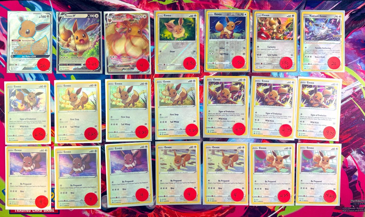 Stack Sale Post 8️⃣

Eevee party🎉
2nd and 3rd row are cosmo holos💫
NM unless condition labelled

✨Type name and position to claim
✨Add $1 PWE (up to 3 cards) or $5 BMWT
✨Check Pinned Vouches on profile