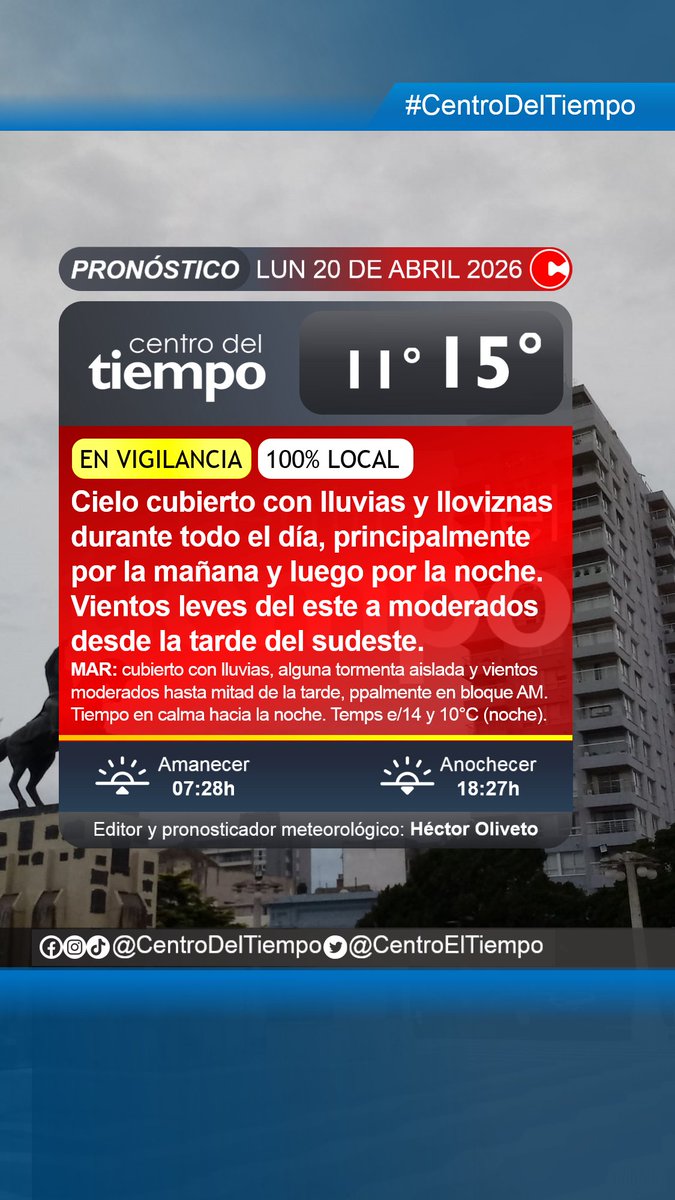centroeltiempo's tweet image. Nuestra previsión meteorológica, en vigilancia 100% local, para mañana lunes 20 de abril y un adelanto para martes 21 acá:
🕢Emisión 19/04/26 19:45 h.
⚠️Válido para el área triciudad de #Azul, #Olavarría y #Tandil en el centro de la #ProvinciaDeBsAs.