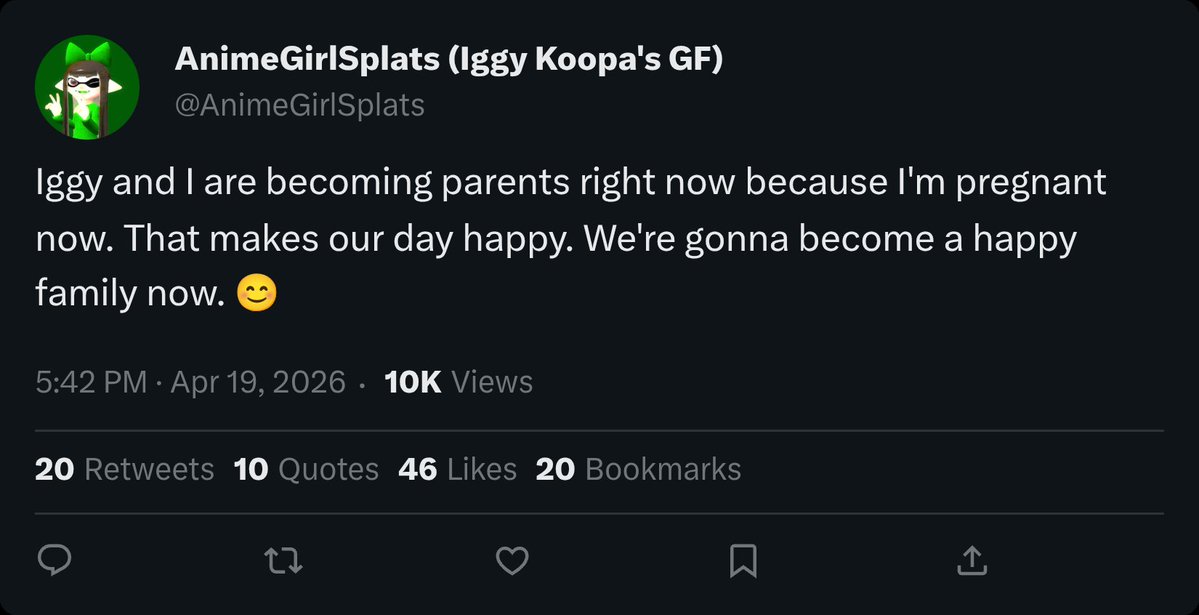ShowDf33142's tweet image. @AnimeGirlSplats announced that Iggy and her are becoming parents #baby #parents