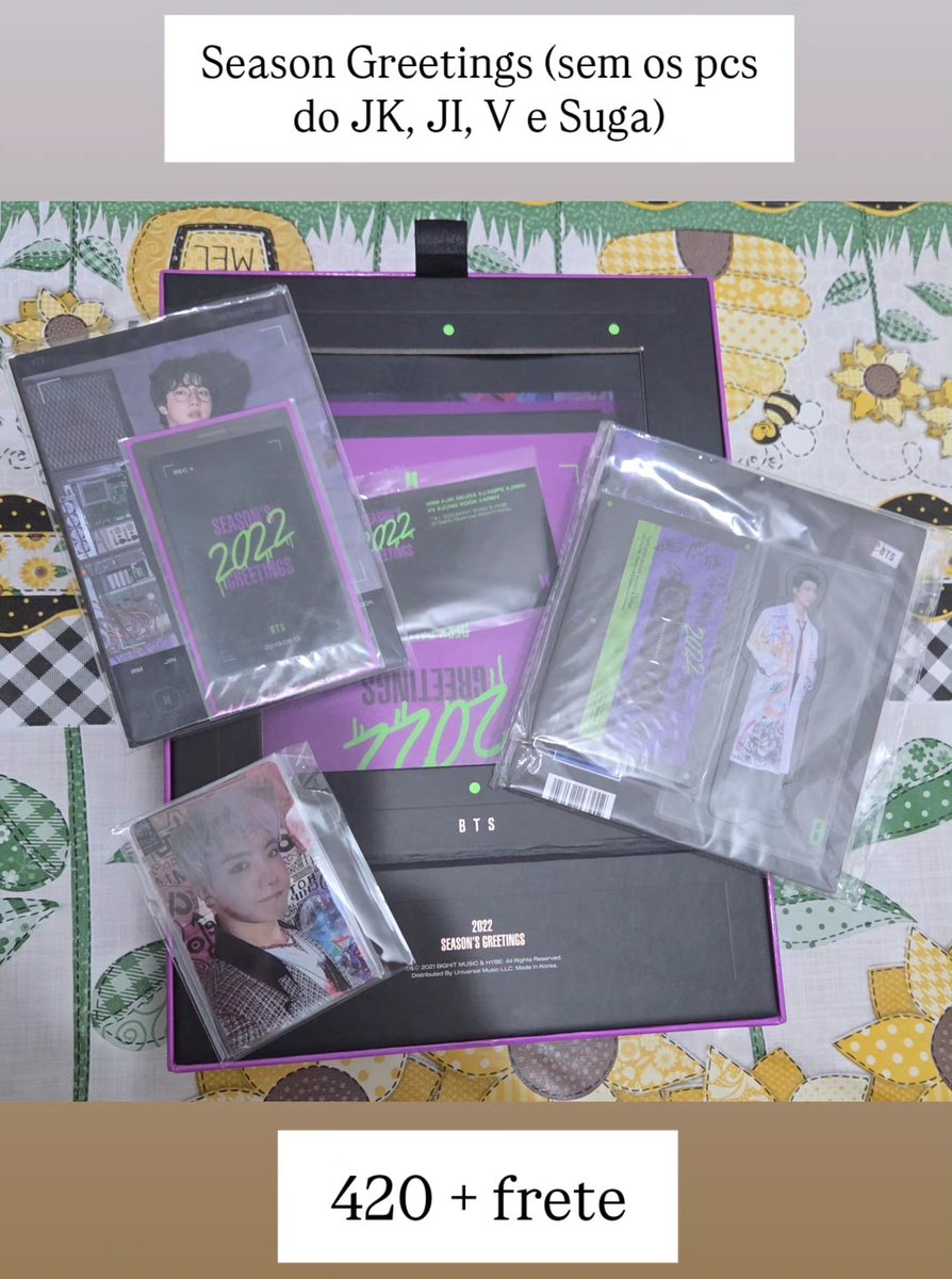 VENDO 

Season Greetings 2022 
(Apenas sem os pcs do Jimin, V, Suga e JK) - Imã do RM

R$420 + frete

☆ Tenho feedbacks!
☆ Mando fotos e vídeos!