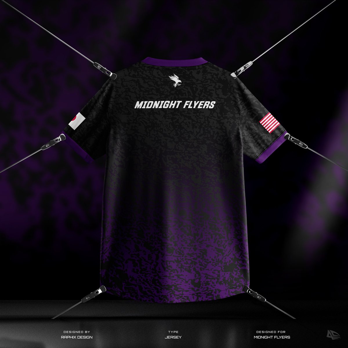 RaphixDesign's tweet image. New kit for the Midnight Flyers. 
We went with a deep purple gradient and a textured "Midnight" camo for this one.
Ready for the stage. 🦅🟣

#RaphixDesign #EsportsDesign #CustomApparel #JerseyConcept #GamingGear