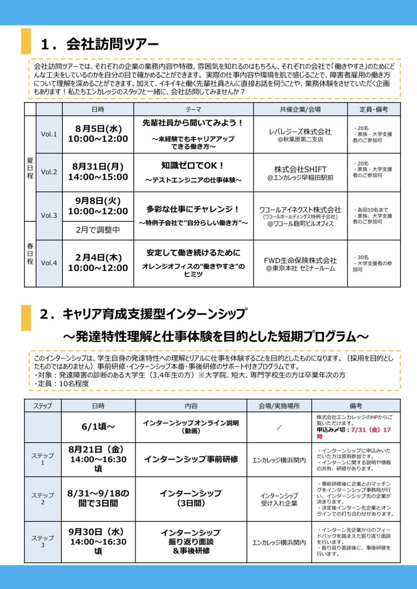 hatarakuchikara's tweet photo. 【関東エリア】発達障害・精神障害のある学生のための就職準備プログラムがリリースされました✨

大幅リニューアルでインターンシップの枠が増えました。
就活が不安、何からすればいいか分からない学生さんはぜひご参加下さい！

就活相談は個別に状況をお聞きしてスタッフがアドバイスいたします☺️ https://t.co/z3wYouM3bT