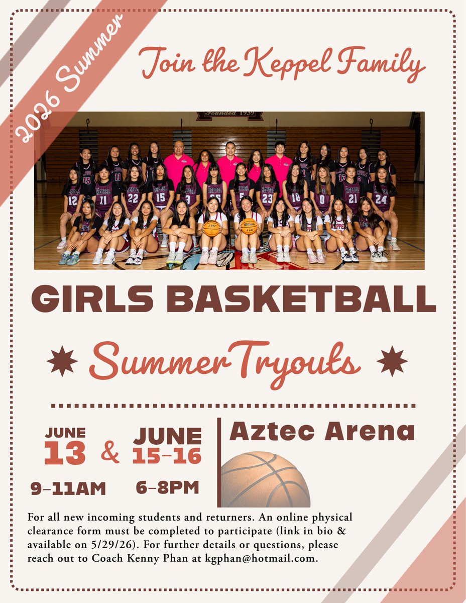 KeppelGirlsBB's tweet photo. 2026 Summer Tryouts https://t.co/8B55Ydrtaz