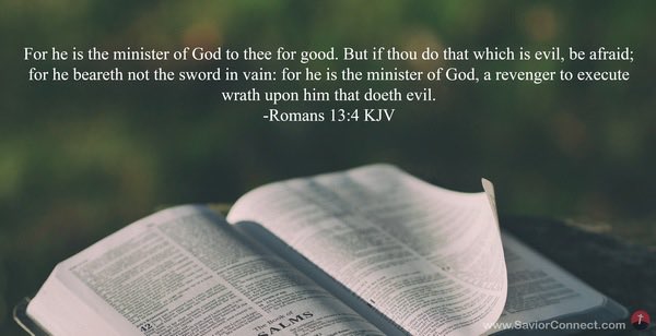 barrysellers's tweet photo. Romans 13:1-7 King James Version
1 Let every soul be subject unto the higher powers. For there is no power but of God: the powers that be are ordained of God. 2 Whosoever therefore resisteth the power, resisteth the ordinance of God: and they that resist shall receive to https://t.co/pOjFawfb4v