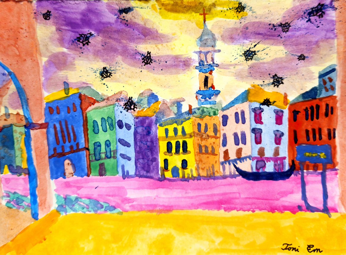 toni4rtt's tweet image. D-struct is a series of small mixed media landscapes of places around the world. In each work, falling cats appear as my recurring symbol, invading the landscapes like rain and representing my art taking over the world through repetition.
#venice #art #landscape #watercolor