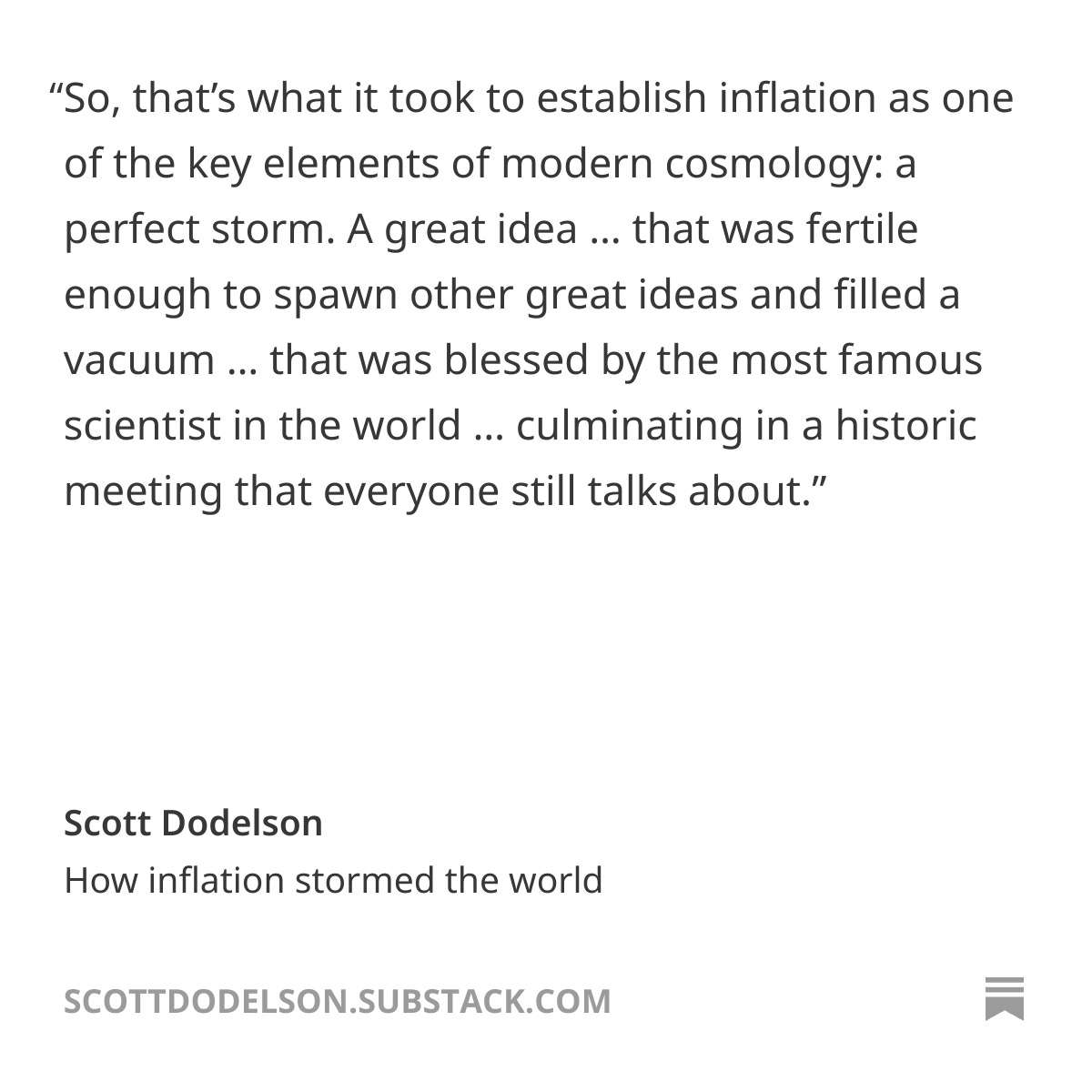 ScottDodelson's tweet photo. How does an idea become accepted? Here's one example in the field of cosmology, where the idea of inflation took hold almost immediately. How did that happen? https://t.co/sASZ5UG5Vi