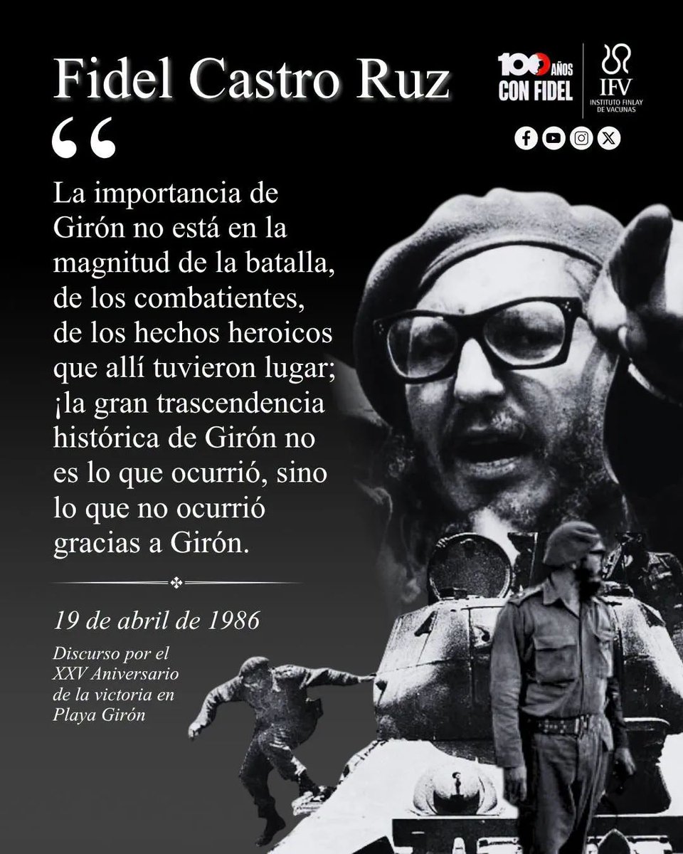 #Cuba rinde homenaje a la histórica victoria de Playa Girón, símbolo de resistencia, dignidad y soberanía. 
Hoy, como entonces, nuestro pueblo unido sabrá defender el derecho a decidir su propio destino frente a las amenazas imperialistas.
