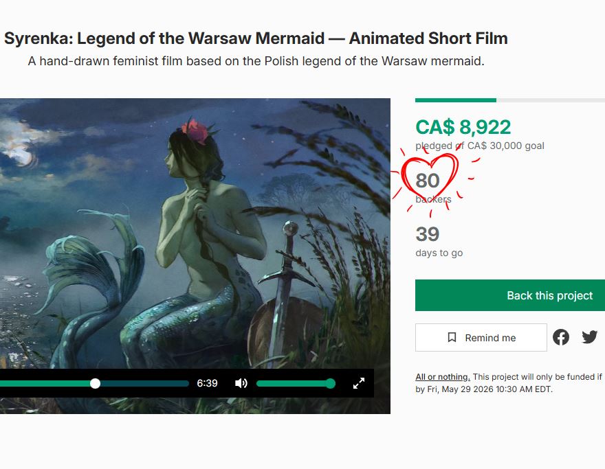 NawrockiTina's tweet image. YES! Thank you! We made it to 80 backers! And SO close to 9k! Your support of @SyrenkaFilm means so much! Please keep it going! We're going to make it! :D :D :D #2danimation #indiefilm
kickstarter.com/projects/tinan…