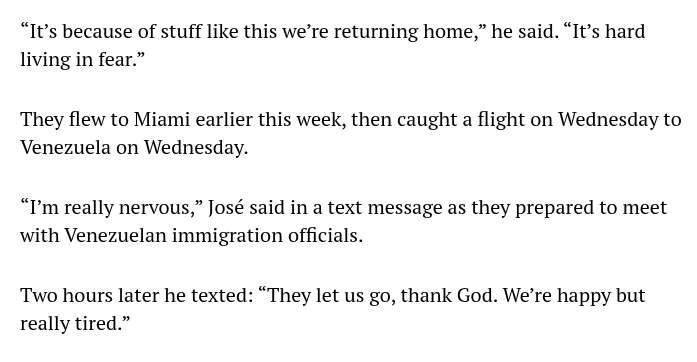 "we're scared to live in venezuela"
"we're scared to be in the US"
"thank god we're back in venezuela"

all of these asylum claims are so fake. deport every one of them.