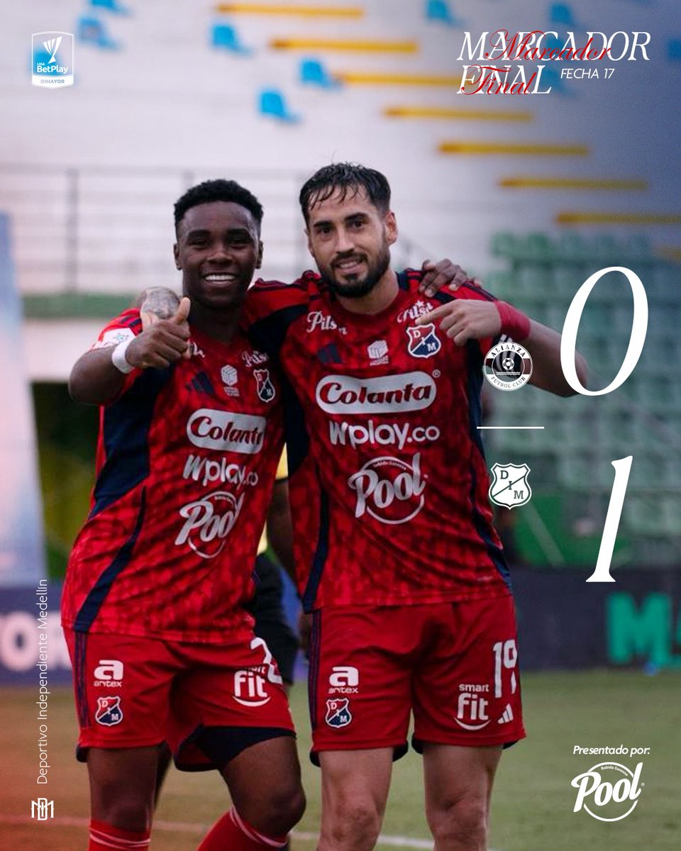 DIM_Oficial's tweet image. [Marcador final #Pool 🔴🔵]

El Medallo con un hombre menos desde el 1er tiempo, venció 0x1 a Alianza en Valledupar.

⚽ F. Fydriszewski #19 (41')

#VamosMedellín