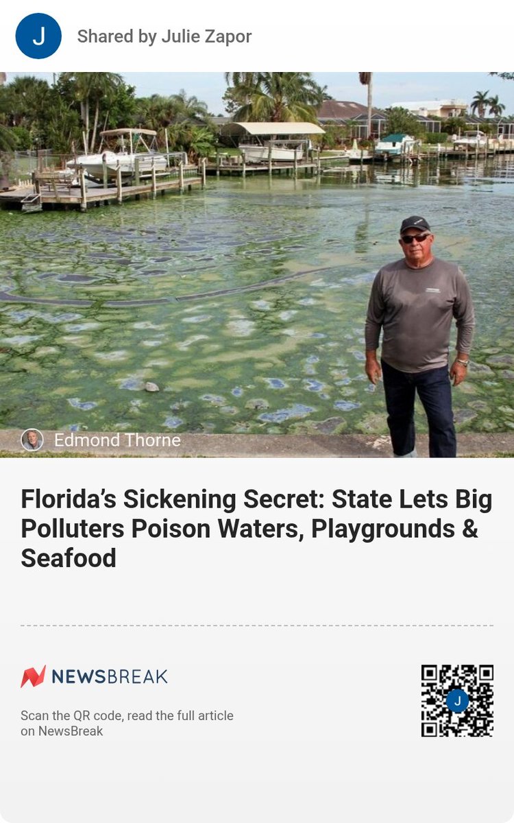 ZaporJulie's tweet image. Florida’s Sickening Secret: State Lets Big Polluters Poison Waters, Playgrounds &amp;amp; Seafood 

#FloridaWater #Watersystem

share.newsbreak.com/i6le7uv7