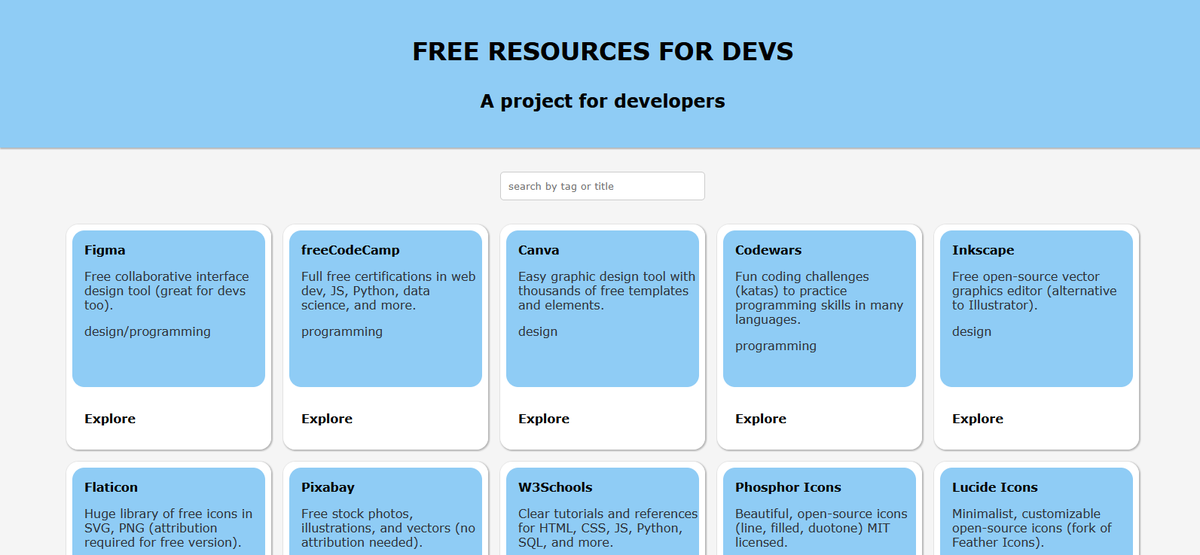 AngelDevxx's tweet photo. I've started an open-source project to collect free resources for developers. The website is built with React. If you'd like to contribute, please visit the GitHub link.

https://t.co/cwighZ42mf https://t.co/uSpYNSKYji