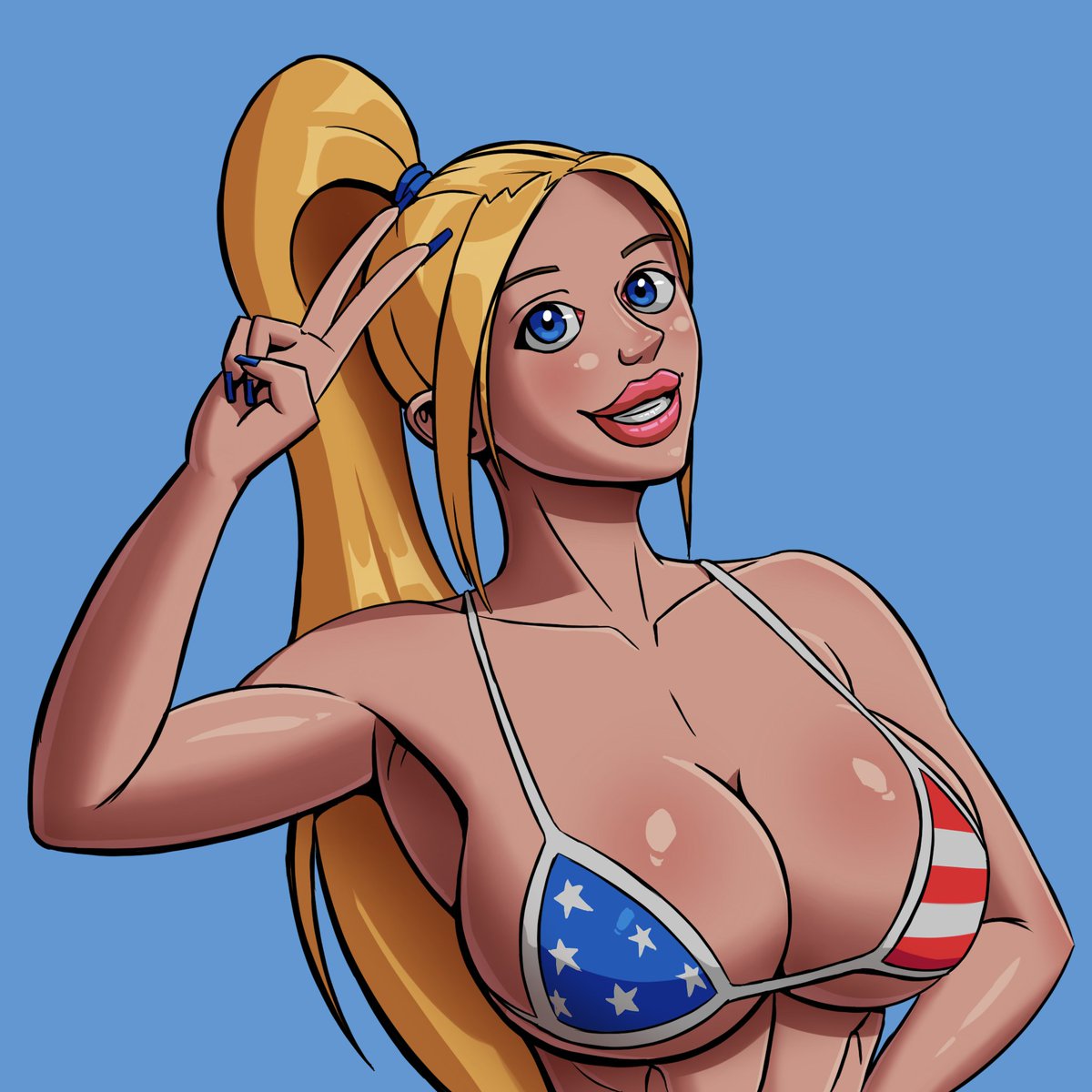 Drew some art of my OC Stacy, mostly to use as a new pfp, of course she's wearing an American Flag Bikini.