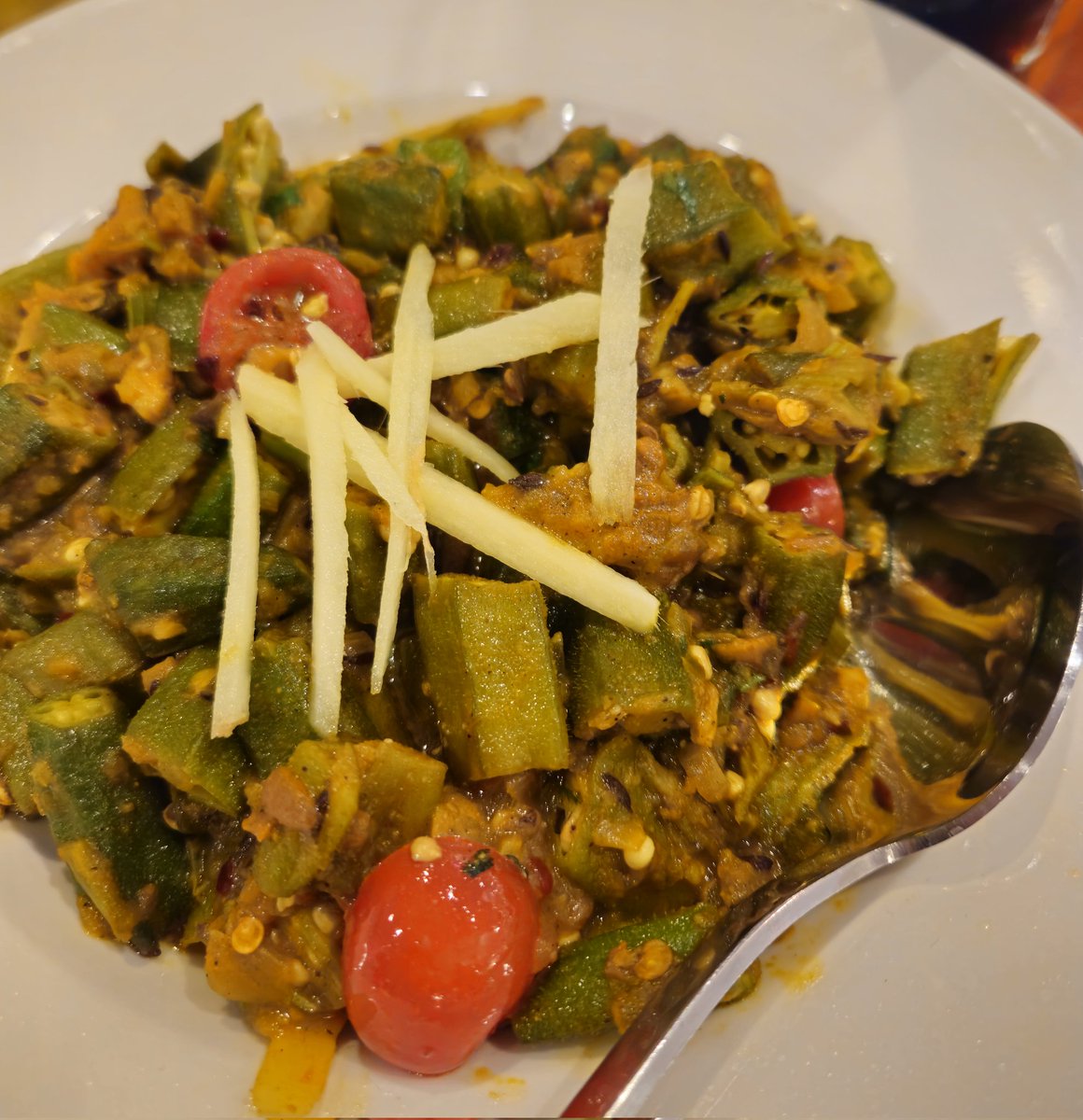slanoue2016's tweet image. We tried the new #Indian restaurant near us, #Dawat. It was very good. My husband had #Sagpaneer and #naan. They only had 3 #glutenfree and #dairyfree dishes that I could eat, so I chose the #okra dish. Delicious,  and I also had #pappadom. The okra dish was a bit too spicy for