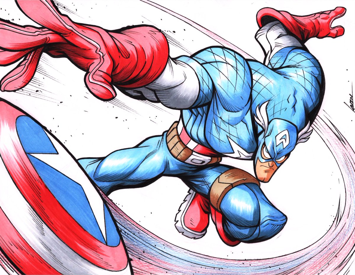 colorreaper's tweet image. He can do this all day. 

8.5x11 commission. Ink, Copic markers and some colored pencils.

#captainamerica #marvel