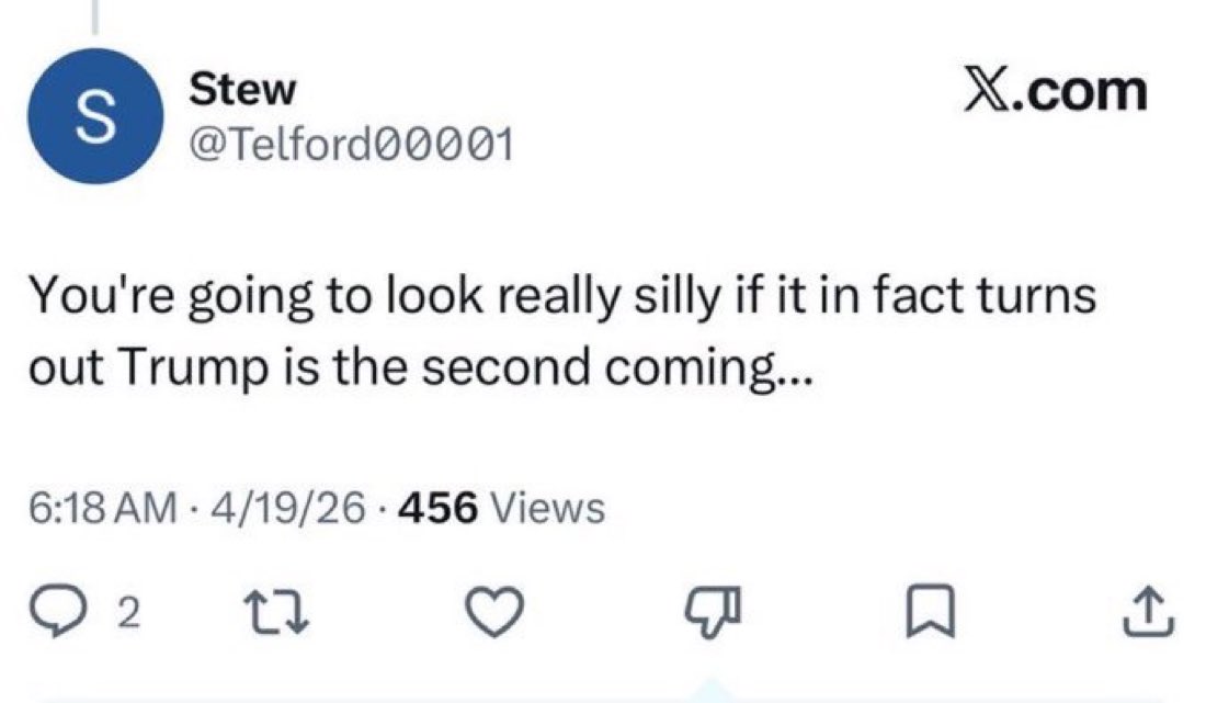 What’s the Polymarket on Trump being a second coming? 🤔