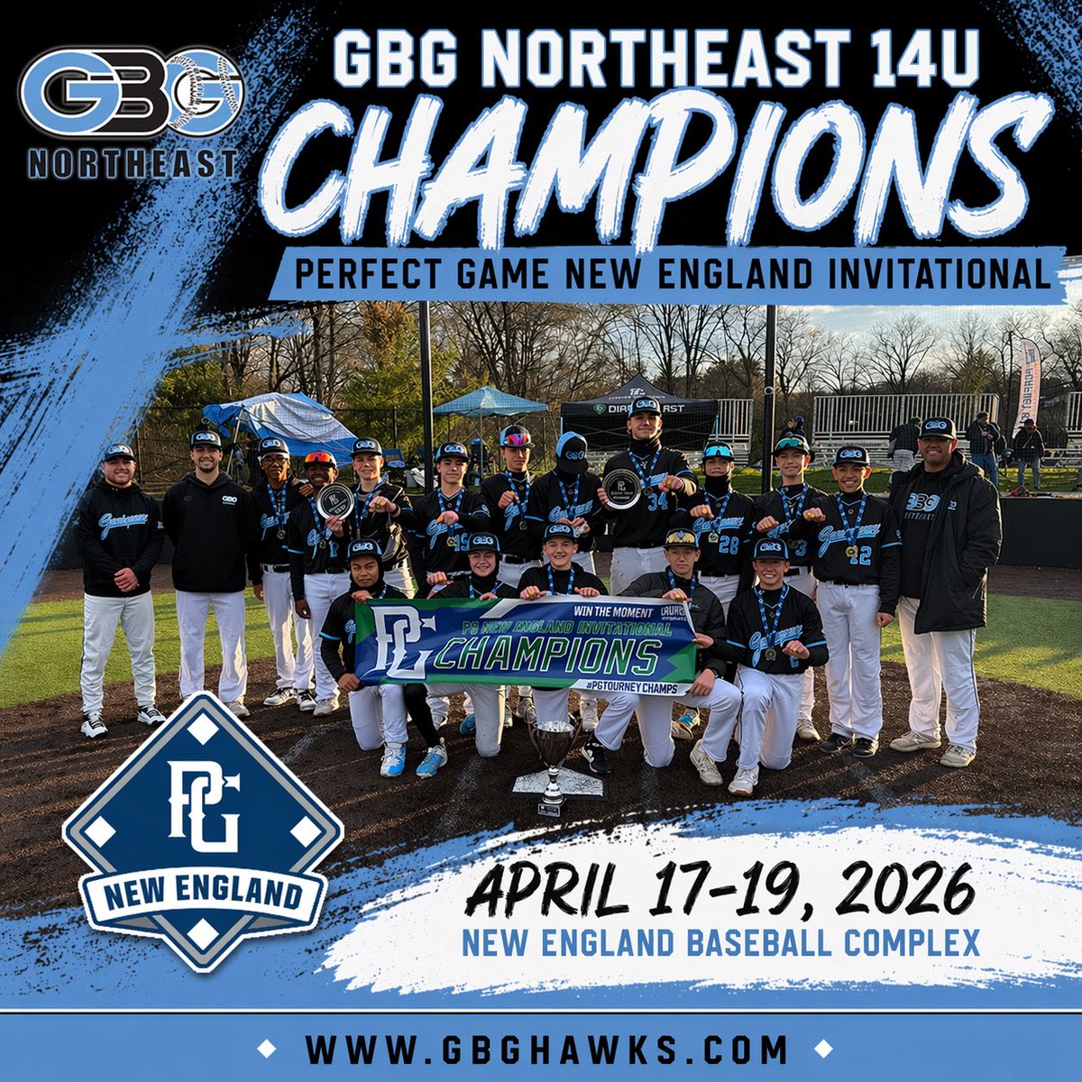 GBG_Hawks's tweet photo. Congratulations to GBG Northeast 14U for winning the 2026 14U Perfect Game New England Invitational at NEBC!

The boys went 4-0 on the weekend. Will Casey was named MVP and Cole Fleming was named MVPitcher! @PG_NewEngland @GBGbaseballUSA https://t.co/tDQ8kNz8Eh