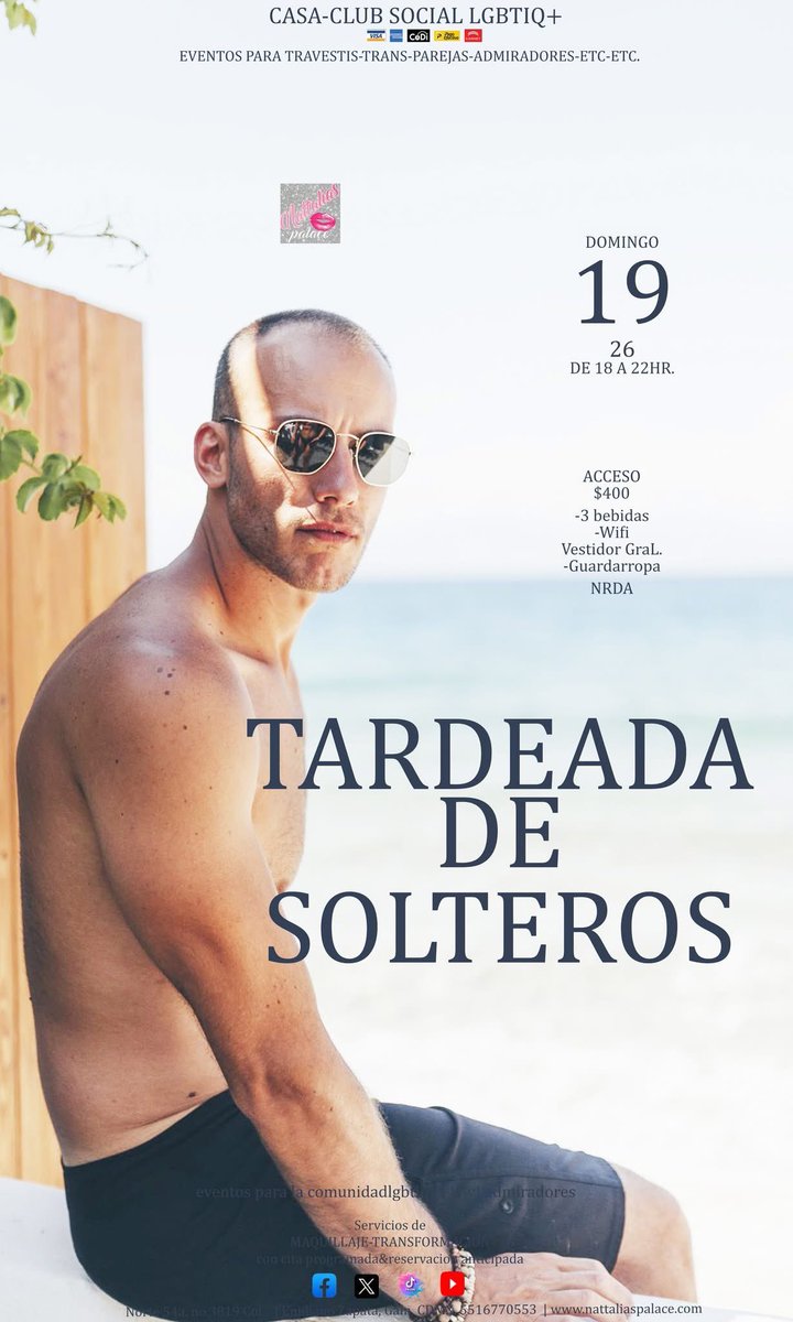 YA INICIÓ TARDEADA DE SOLTEROS
✪EVENTOS DE INCLUSION-CASA LGBTIQ+, SW&amp;GENTE DIVERSA
✪HOY DOM.19.ABRIL.2026
✪de 6pm a 22hr
✪ACCESO $400
✪3 BEBIDAS
✪ESTANCIA
✪SNACK
✪WIFI
✪CAMERINO GRAL
✪GUARDARROPA
✪NRDA
#LIVEIncentiveProgram
#LIVEIsEasy