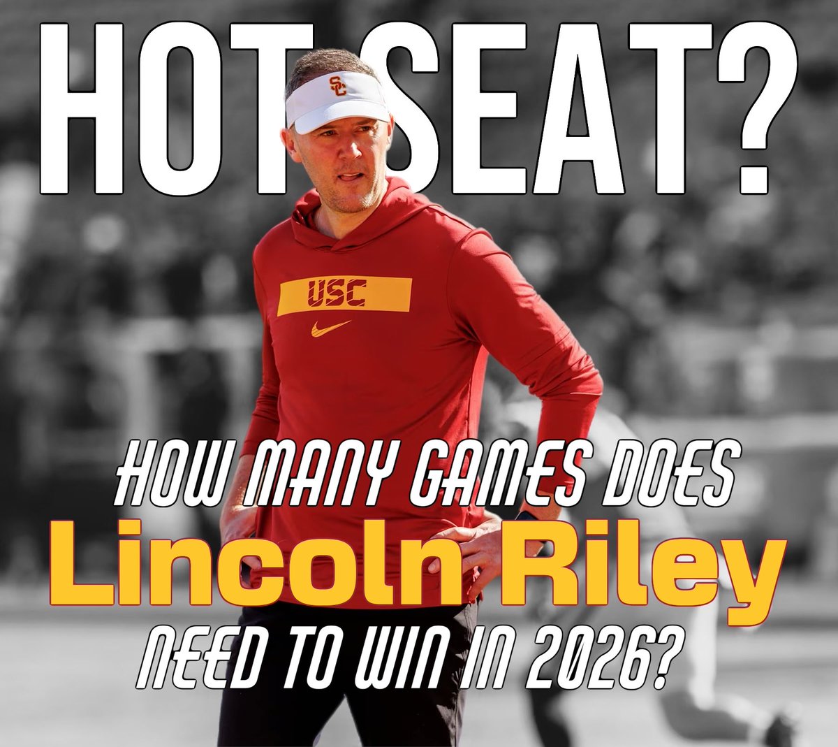 fanmosphere's tweet photo. How many games does Lincoln Riley need to stay off the hot seat? 
#Trojans #cfb #football #usc #fyp https://t.co/7mmqguUNUS