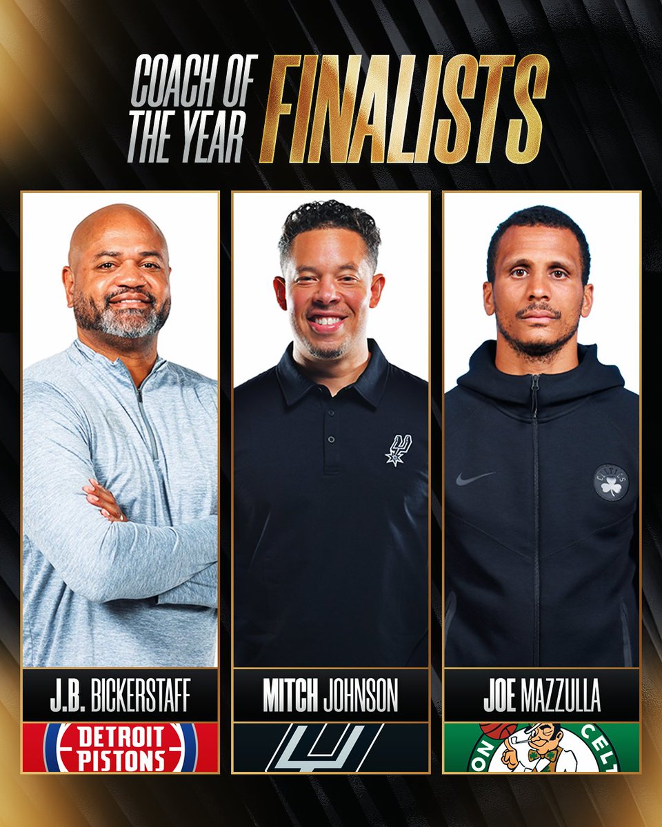 The 2025-26 Finalists for NBA Coach of the Year.

J.B. Bickerstaff
Mitch Johnson
Joe Mazzulla
