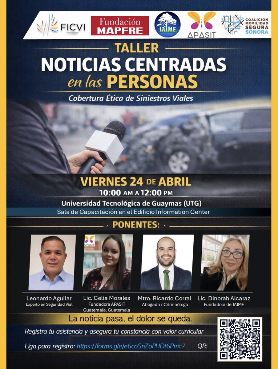 ricardocorral's tweet photo. Agradezco la invitación de @jaimeayuda para participar en este taller sobre cobertura ética de siniestros viales.

Los invito a acompañarnos este 24 de abril en la Universidad Tecnológica de Guaymas. @utguaymas_ 

Porque la noticia pasa… pero el dolor se queda.
#SeguridadVial https://t.co/WHmr7VQtVe