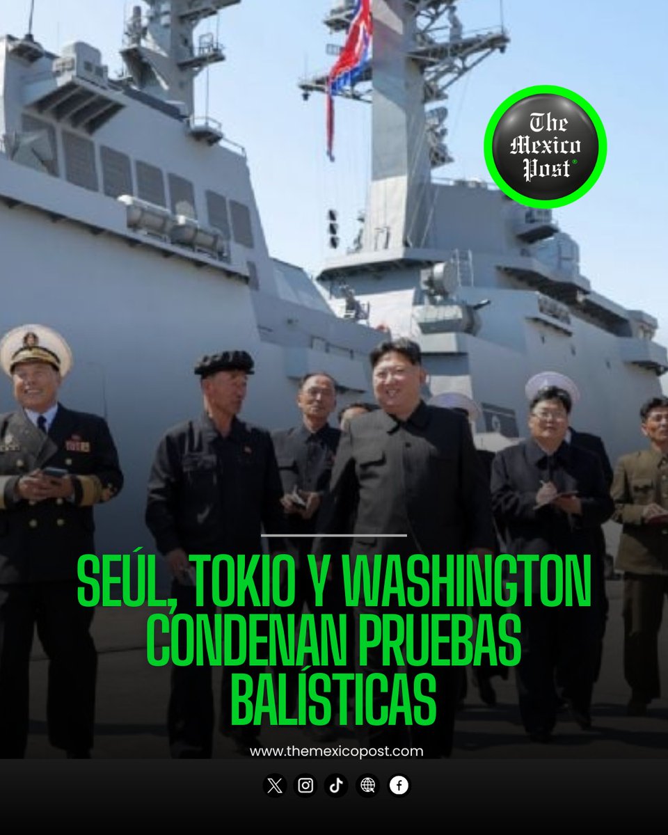 MexicoPost's tweet photo. 🚨🚀 COREA DEL NORTE LANZA MISILES Y ELEVA TENSIÓN EN ASIA
#CoreaDelNorte lanzó múltiples misiles balísticos de corto alcance hacia el mar desde la zona de #Sinpo, recorriendo unos 140 kilómetros, según informaron #CoreaDelSur, #EstadosUnidos y #Japón, que calificaron la acción como una amenaza a la estabilidad regional.