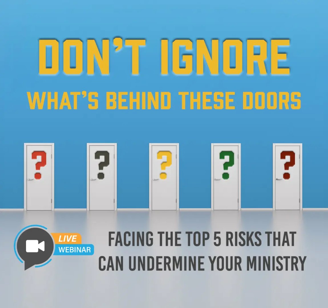 Are you aware of the Top 5 threats to your ministry? Join us in this free webinar, Wednesday, April 22, at 11 a.m. PST, to identify risks and protect your ministry. Our guest is Karlyn Stern, CEO and Operations Manager of Ministry Pacific. ministrypacific.com/webinars/facin…